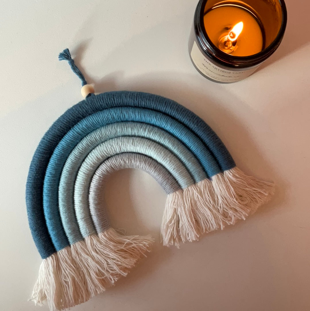 Handmade Macrame Rainbow, Small Blue