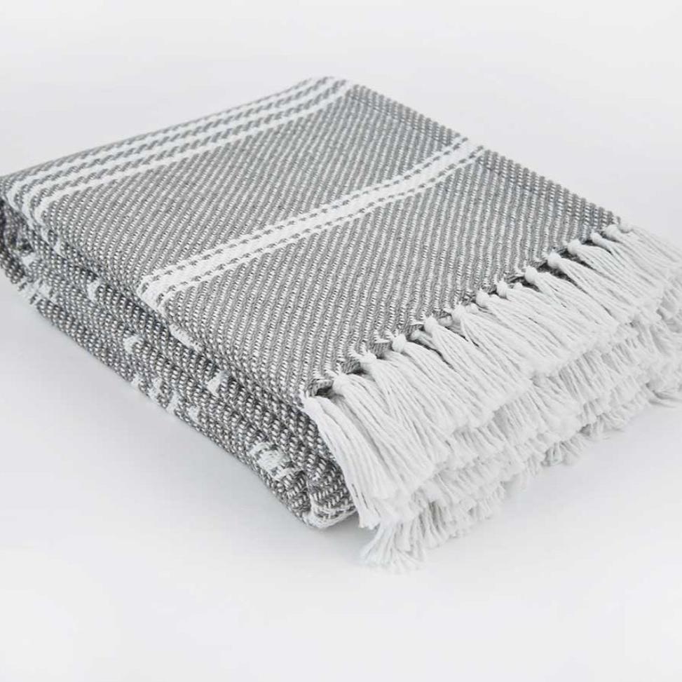 OXFORD STRIPE SLATE GREY BLANKET