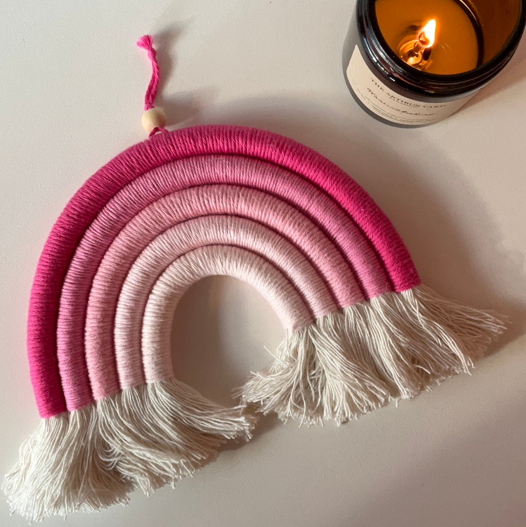 Handmade Macrame Rainbow, Small Pink