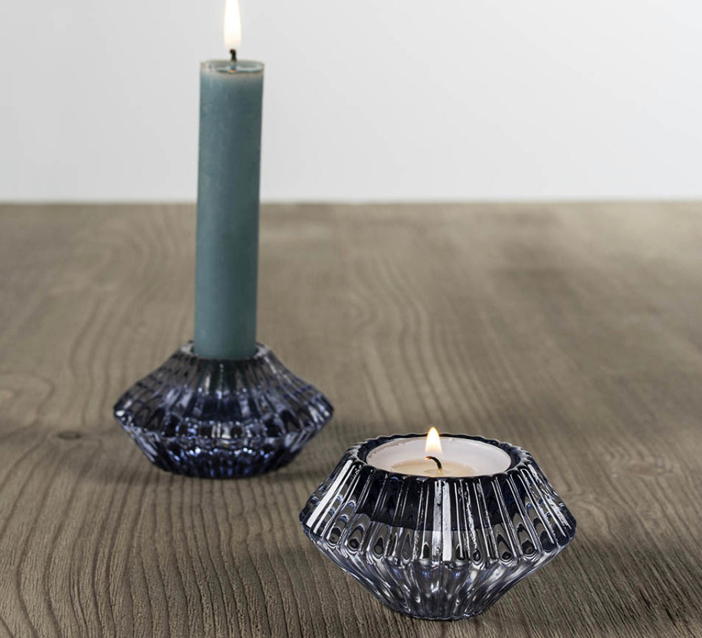 Glass Candleholder Duo, Light Blue