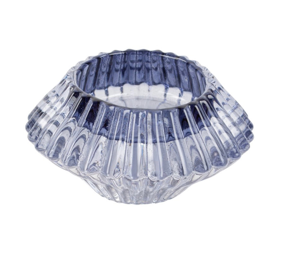 Glass Candleholder Duo, Light Blue