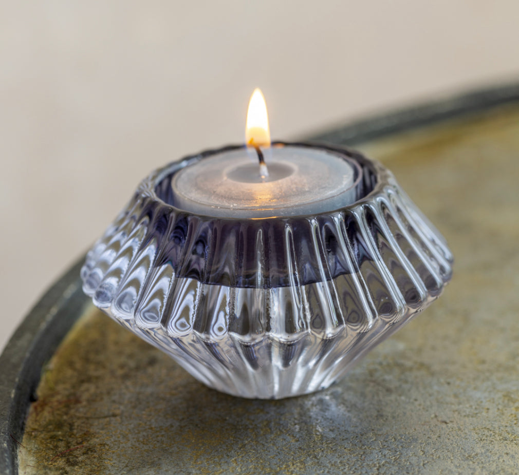 Glass Candleholder Duo, Light Blue
