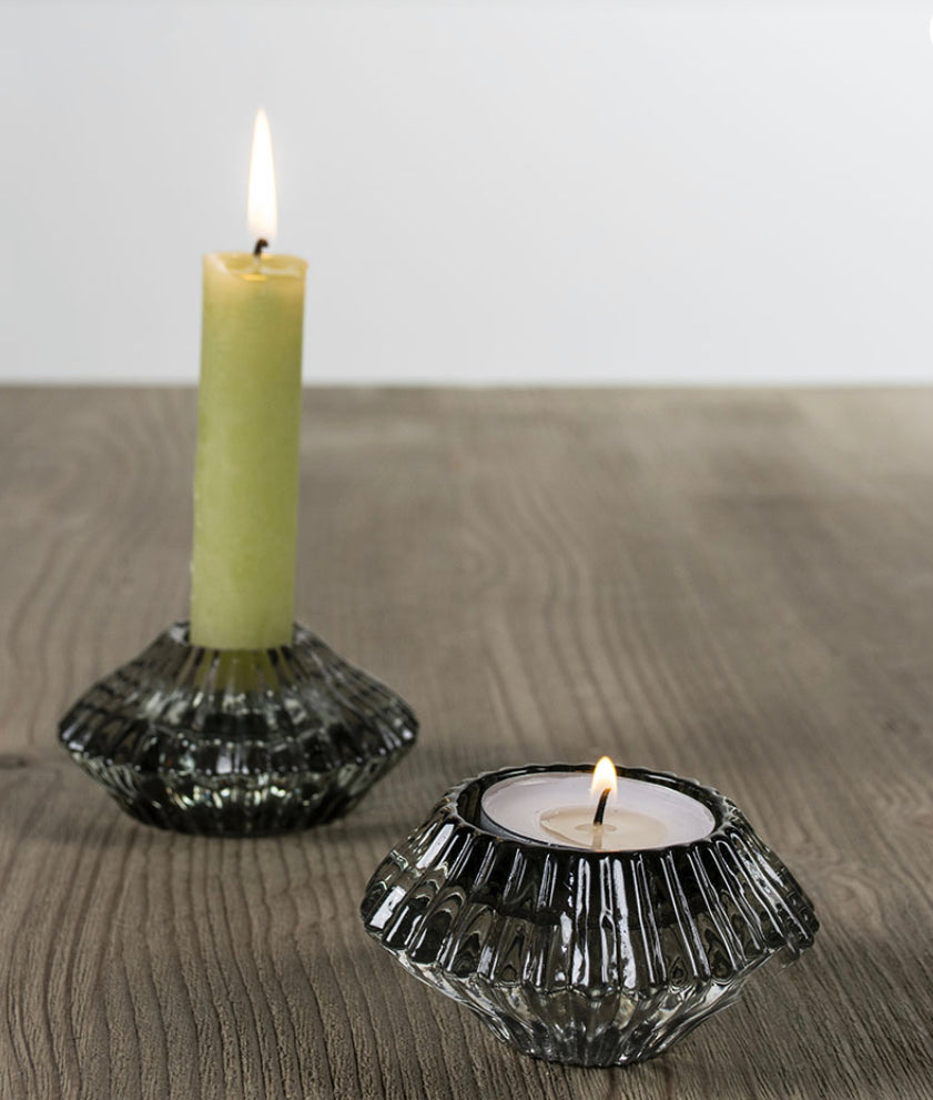 Glass Candleholder Duo, Light Green