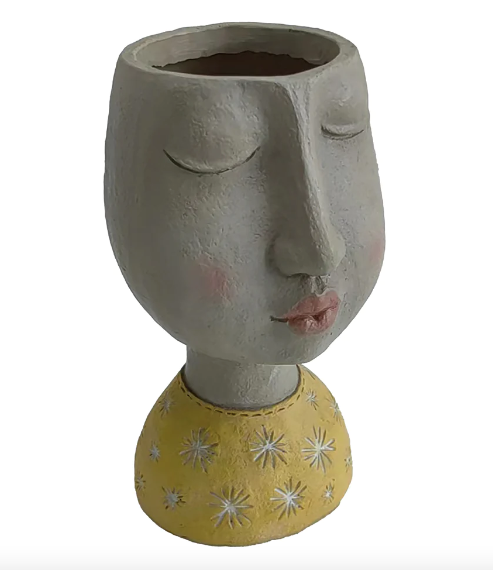 Face Sculpture Planter, Yellow