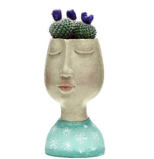 Face Sculpture Planter, Green