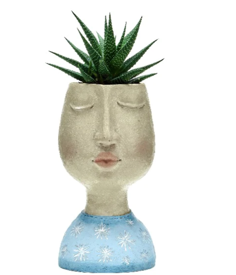 Face Sculpture Planter, Blue