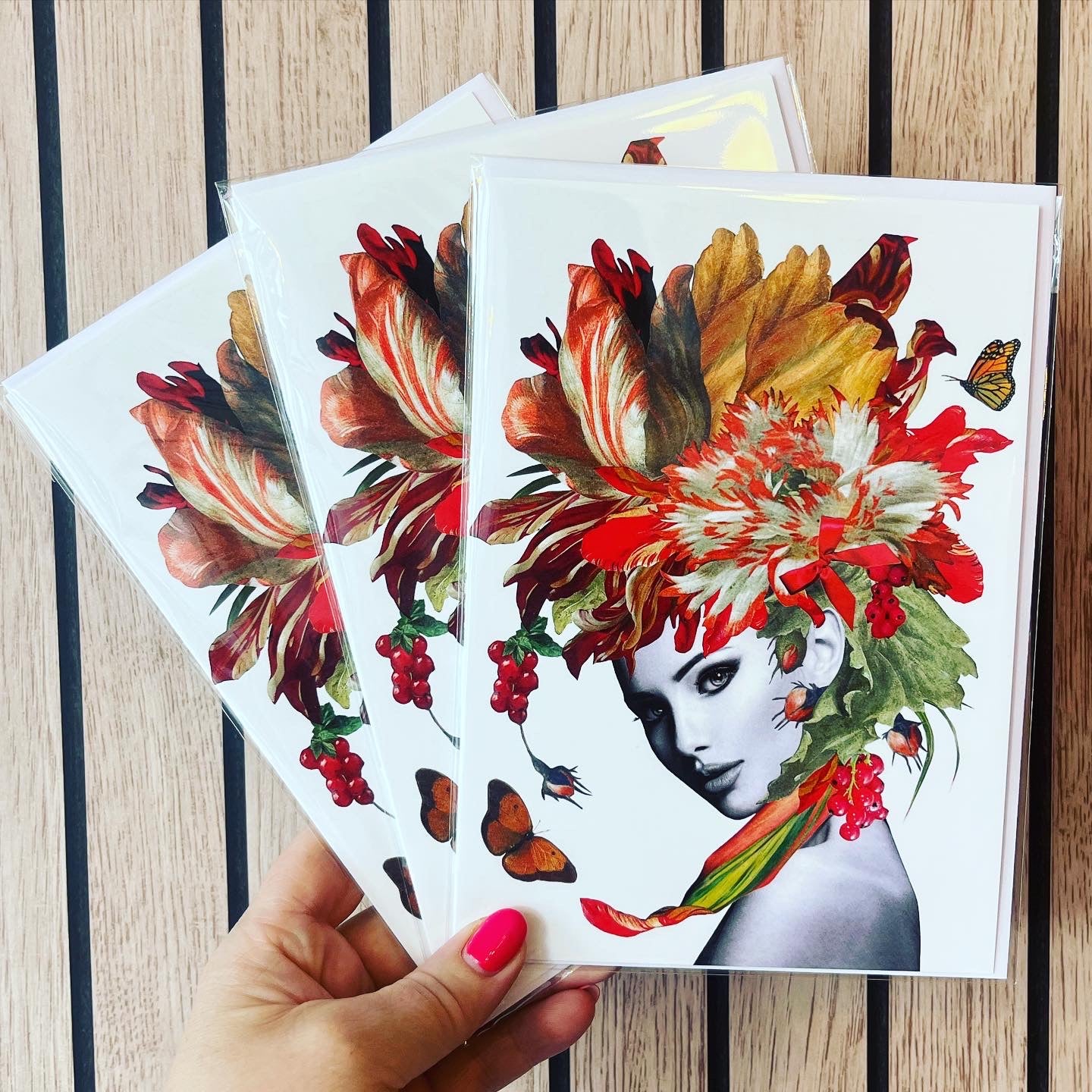 Floral Collage Card, Orange Tone