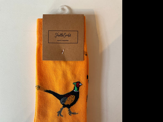 Orange Pheasant Crew Socks, UK Size 8-12