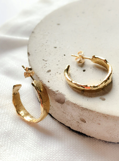 Handmade Unique Molten Hoop Earrings, Gold