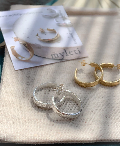 Handmade Unique Molten Hoop Earrings, Silver