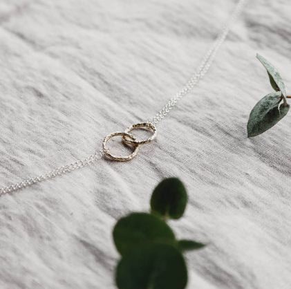 Double Meteorite Ring Necklace Silver & Rose Gold