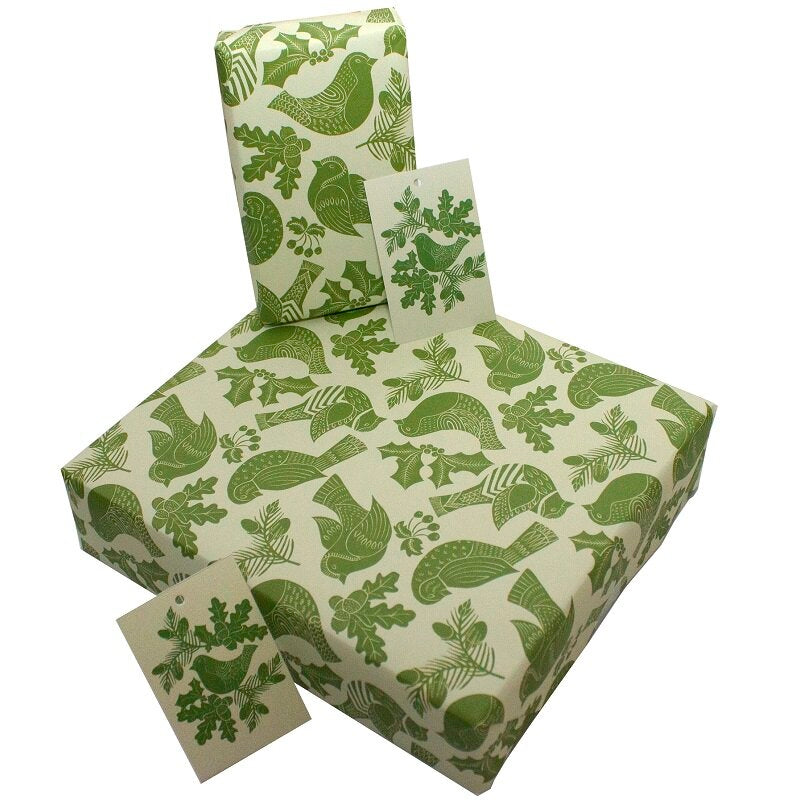 Christmas Wrapping Paper Sheet, Folk Robins