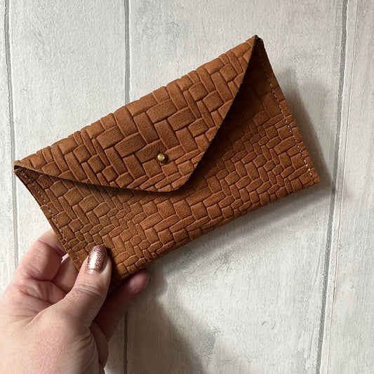 Handmade Leather Midi Envelope Purse, Tan Textured