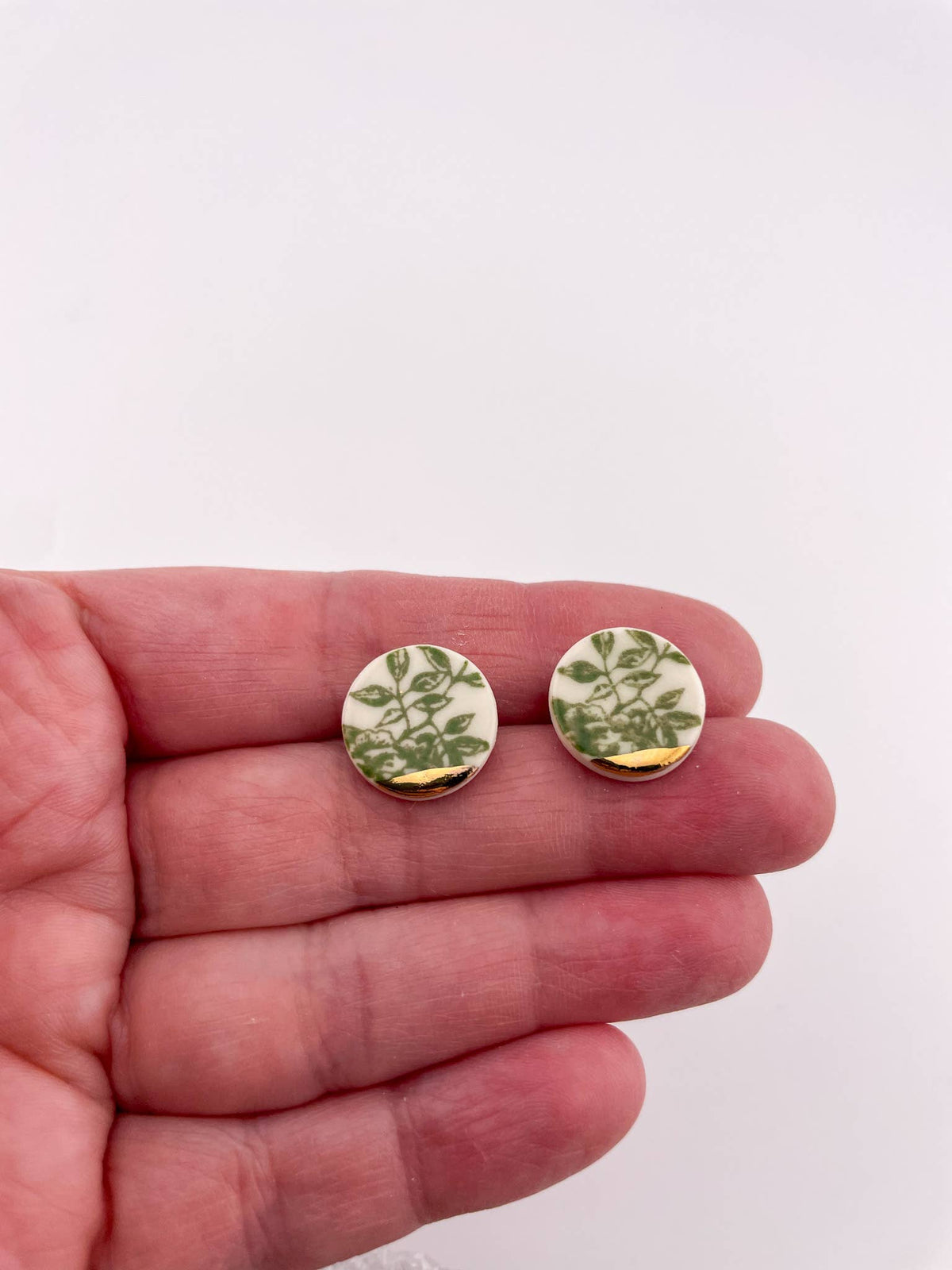 Vintage Green China Floral Stud Earrings