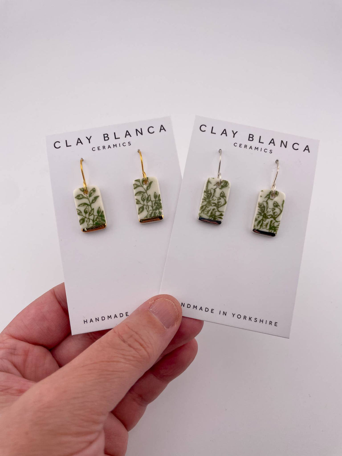 Vintage Green China Rectangle Ceramic Floral Earrings