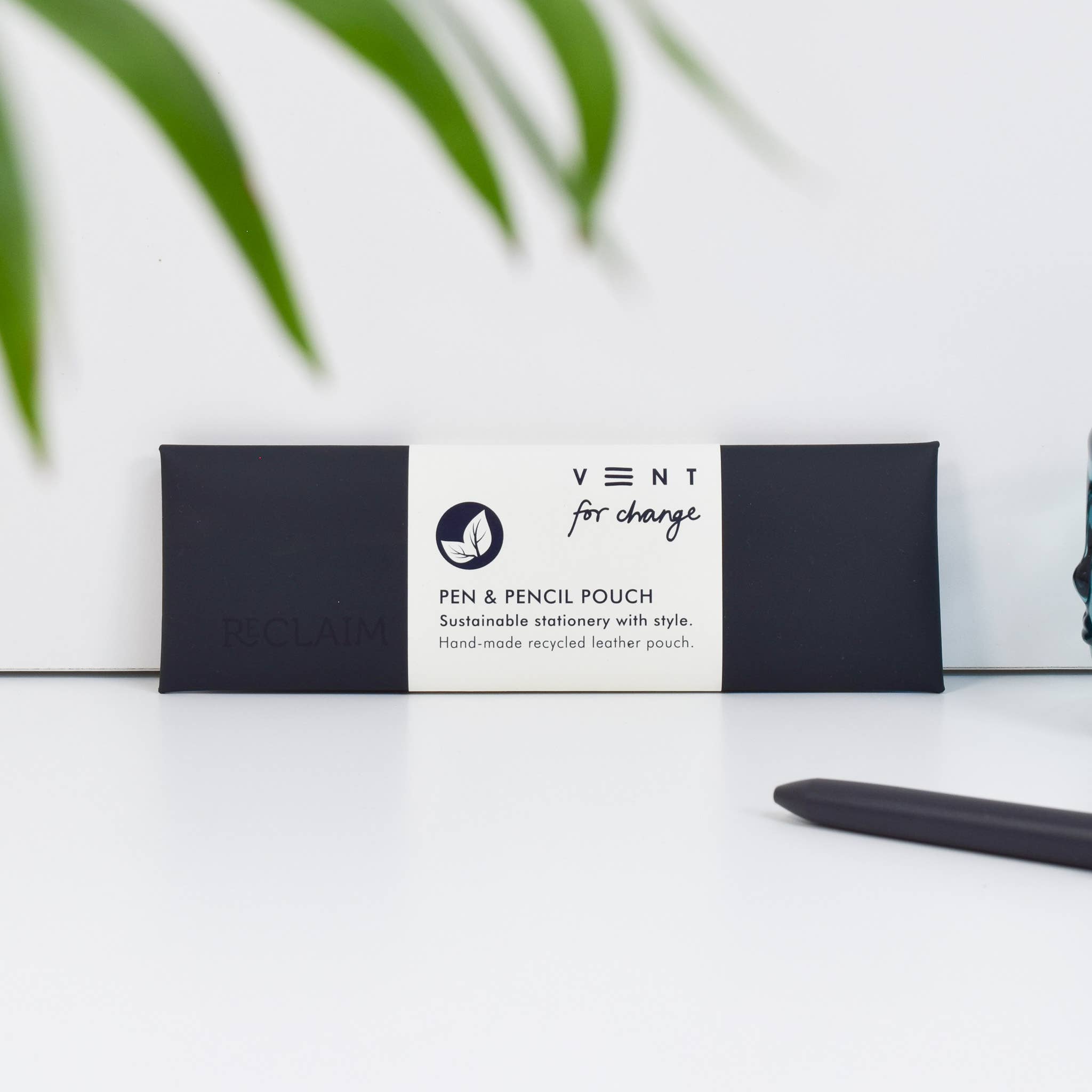 Recycled Leather Pen & Pencil Pouch | Black