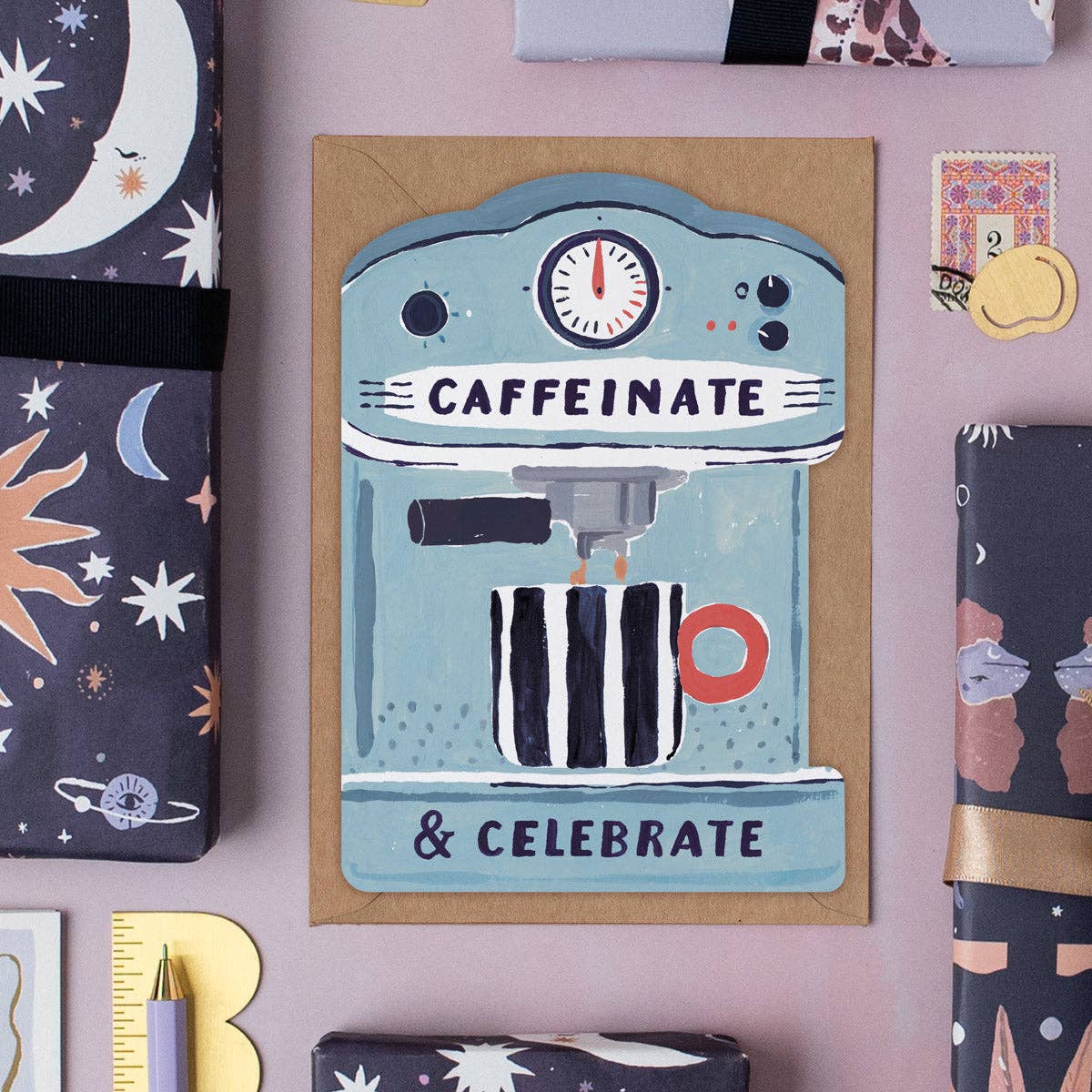 Caffeinate & Celebrate Coffee Machine Birthday Card