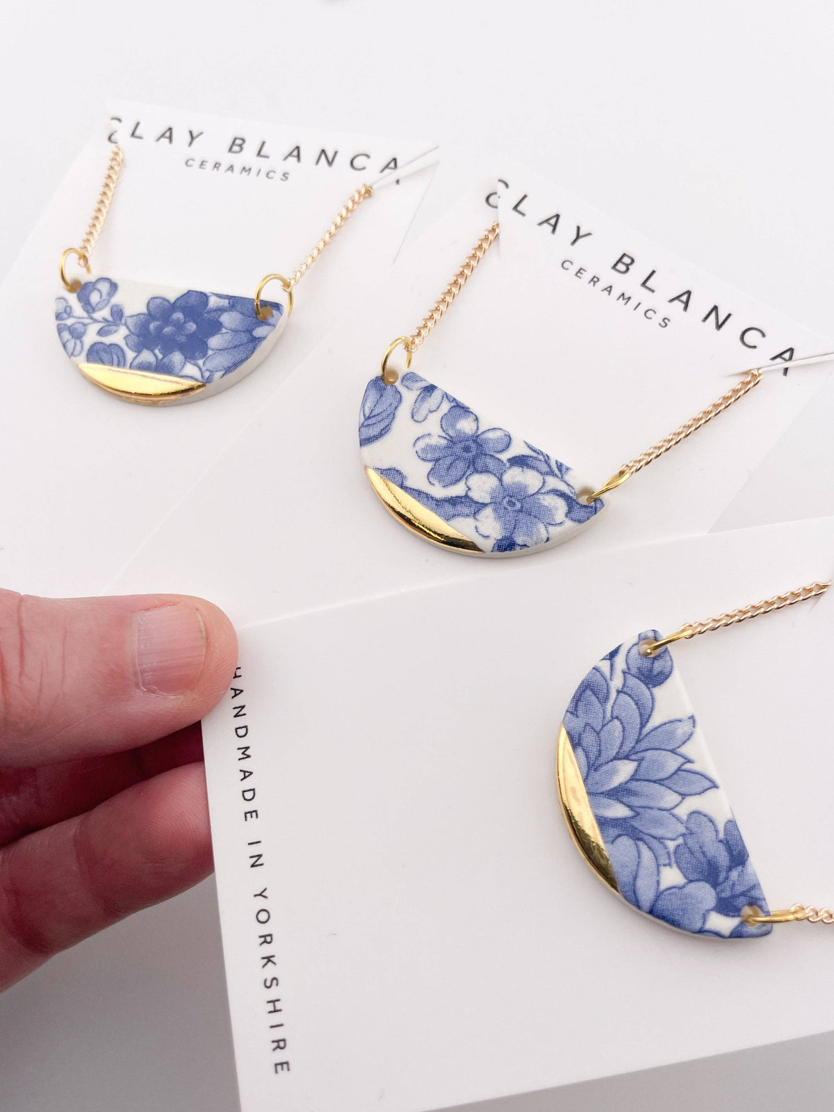 Vintage Blue Delft Ceramic Pendant Necklace by Clay Blanca