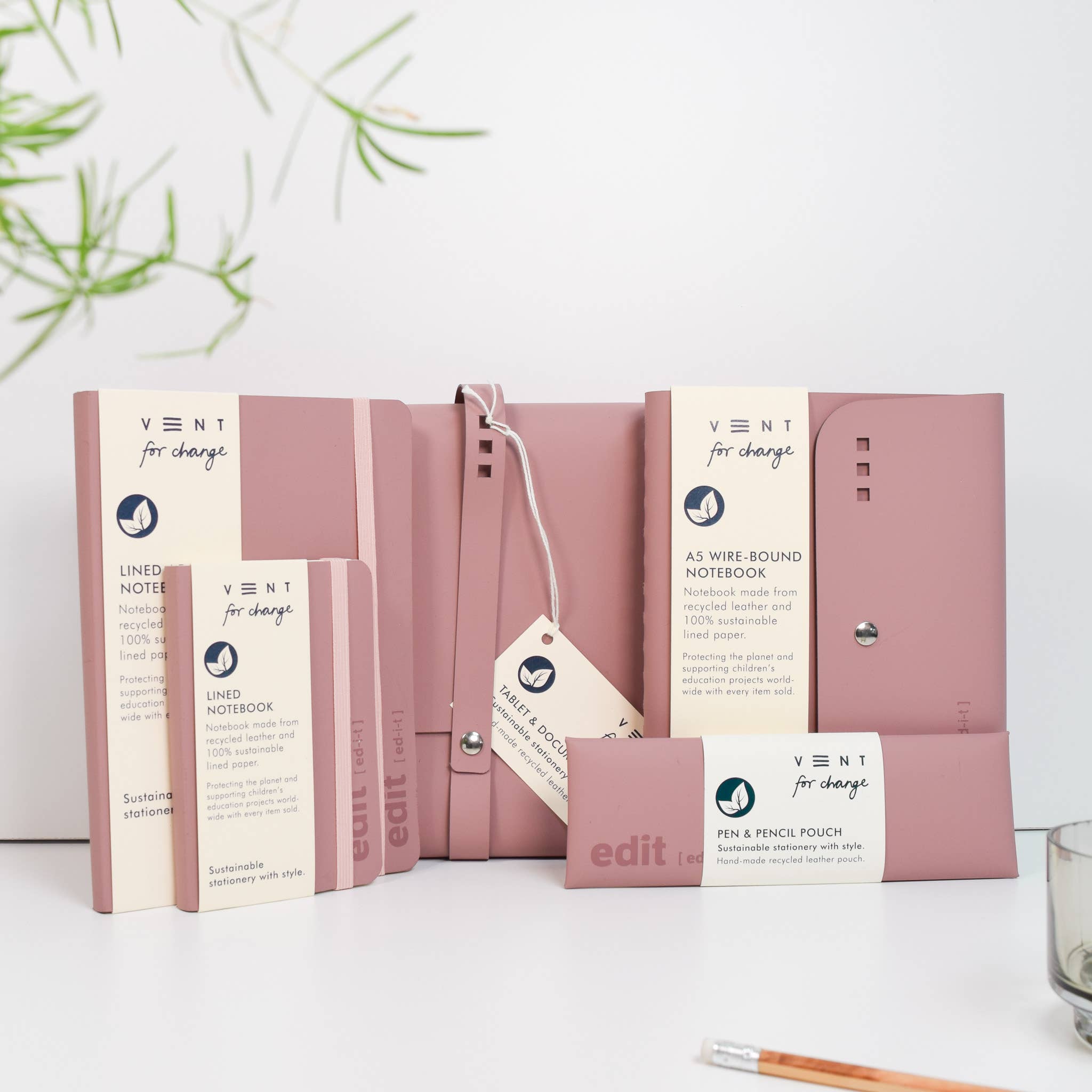 A5 recycled leather wire-bound folio - EDIT powder pink