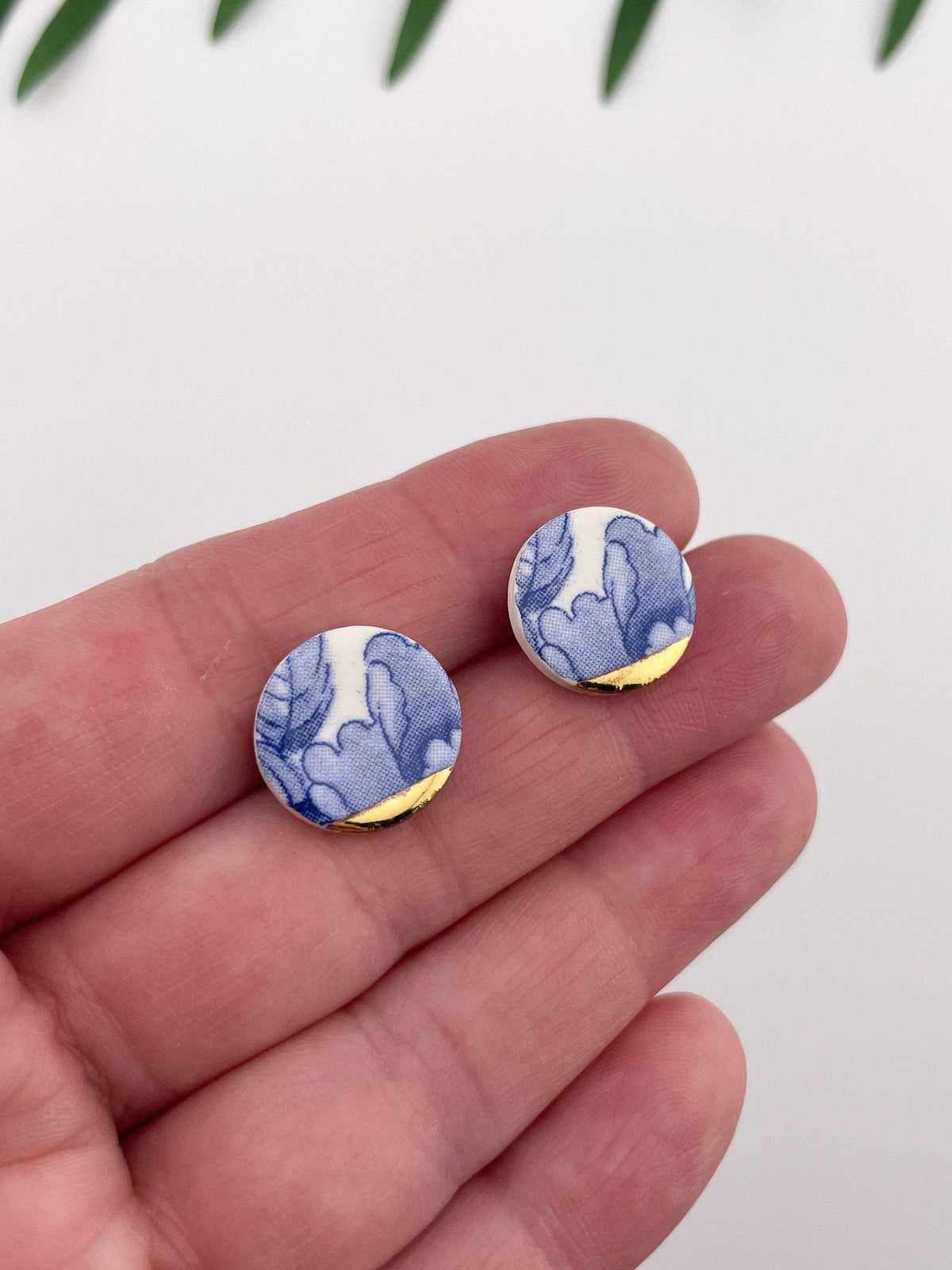 Vintage Blue China Porcelain Stud Earrings