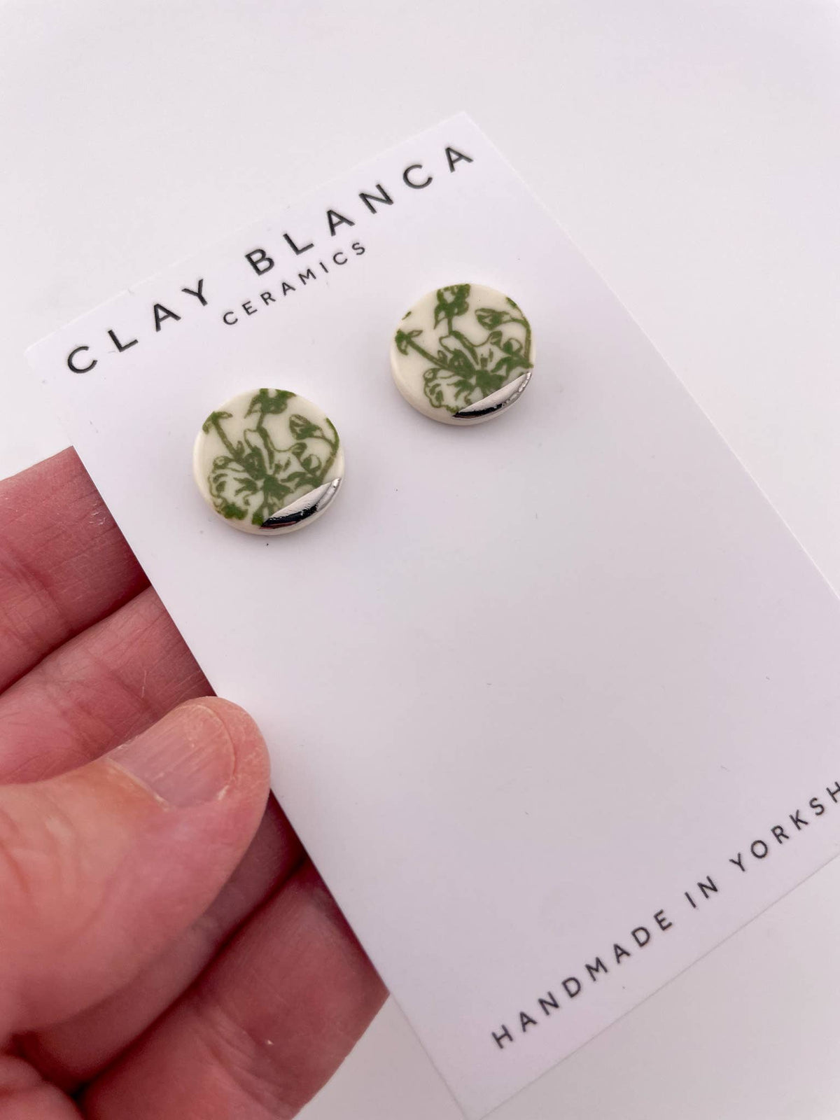 Vintage Green China Floral Stud Earrings