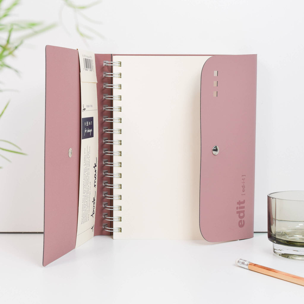 A5 recycled leather wire-bound folio - EDIT powder pink