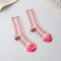COTTON STRIPE SOCKS, PINK & CREAM