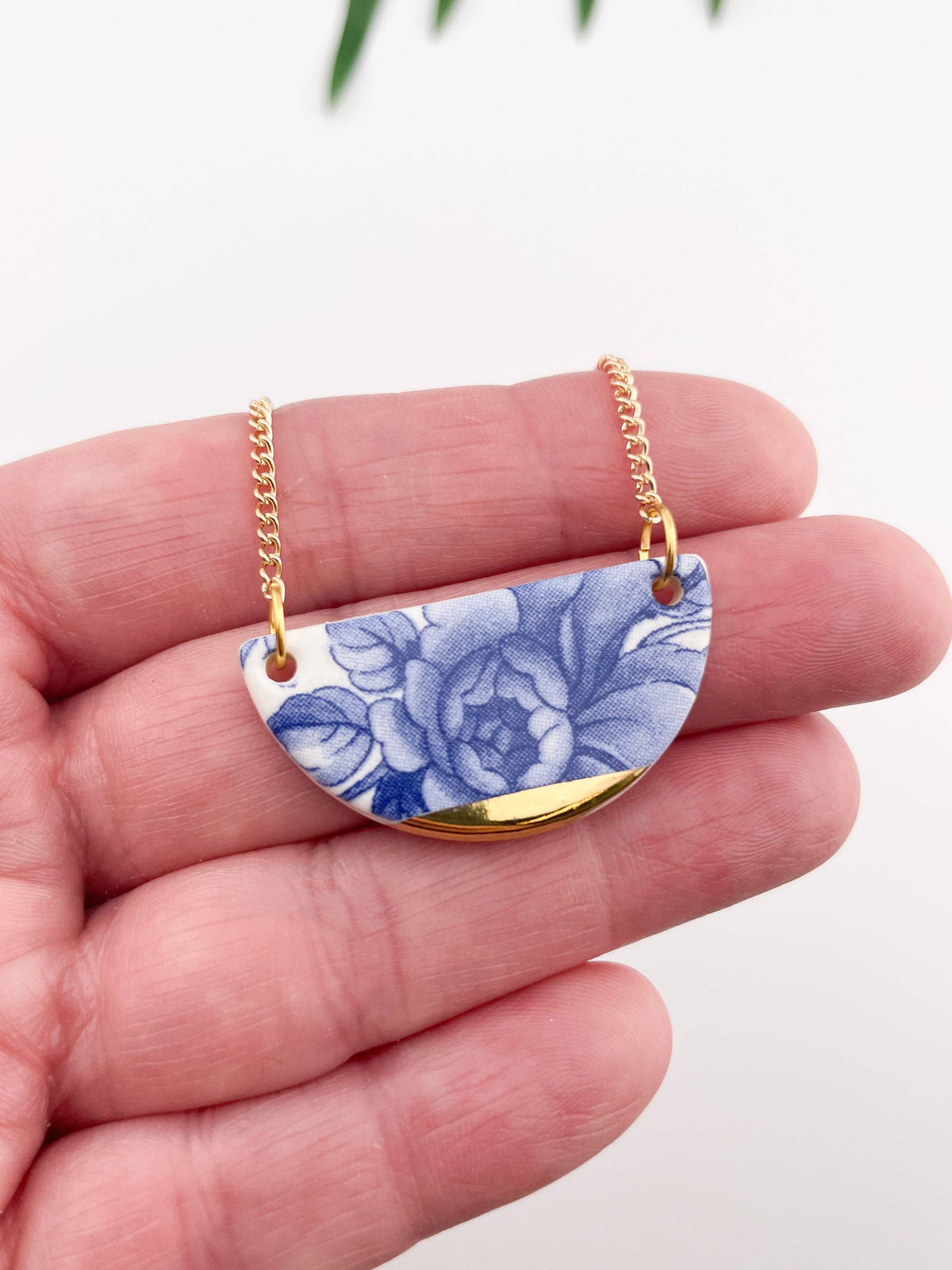 Vintage Blue Delft Ceramic Pendant Necklace by Clay Blanca