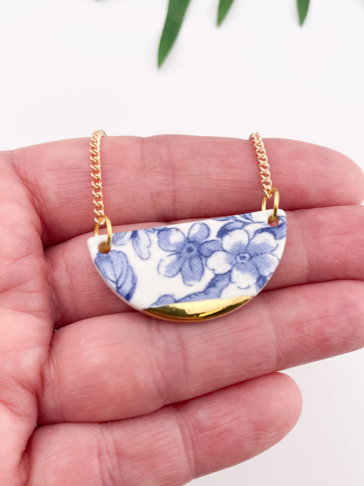 Vintage Blue Delft Ceramic Pendant Necklace by Clay Blanca