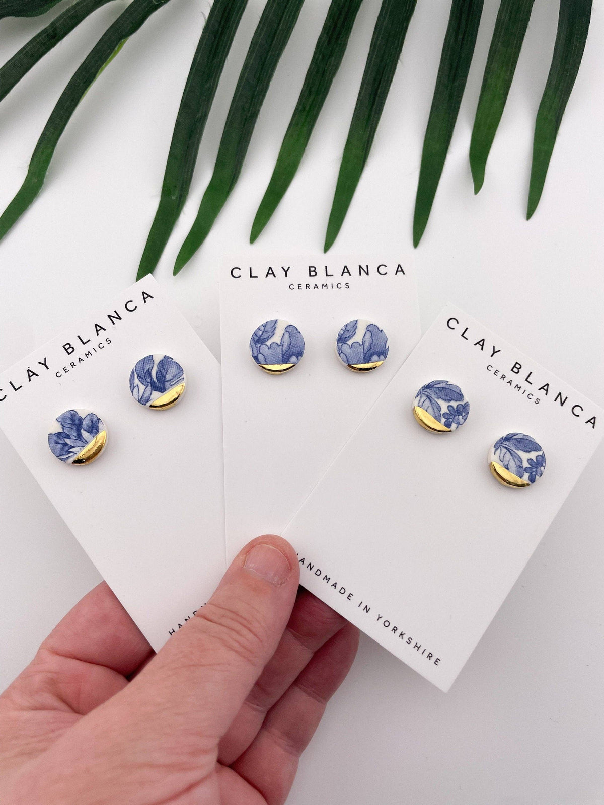 Vintage Blue China Porcelain Stud Earrings
