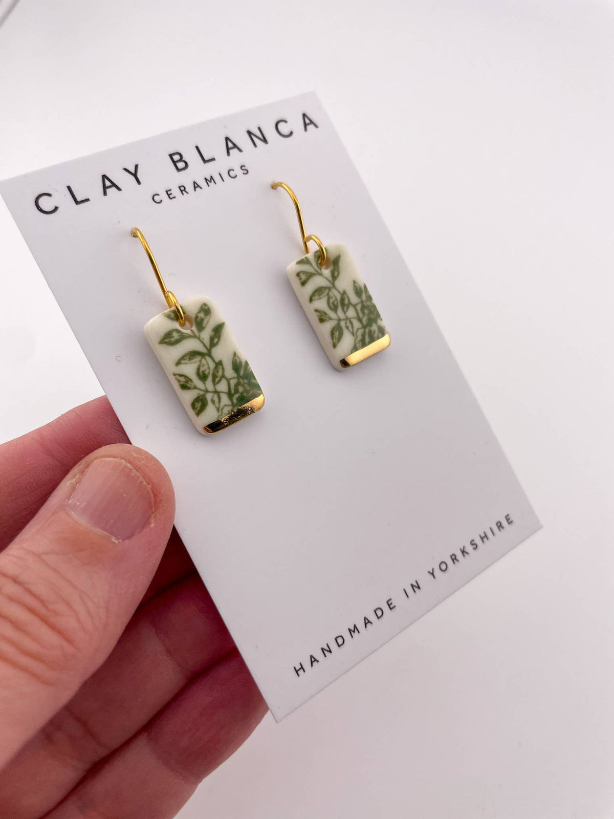 Vintage Green China Rectangle Ceramic Floral Earrings