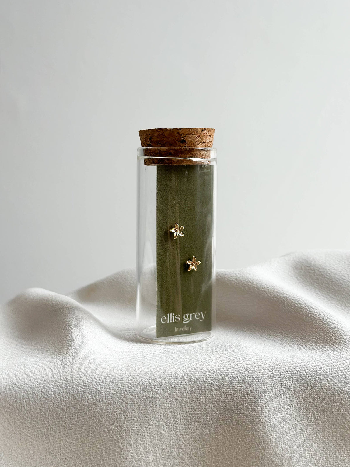 Gold Flower Stud Earrings | Glass Vial