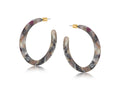 FLAT RESIN STATEMENT HOOP EARRING, BROWN/GREY