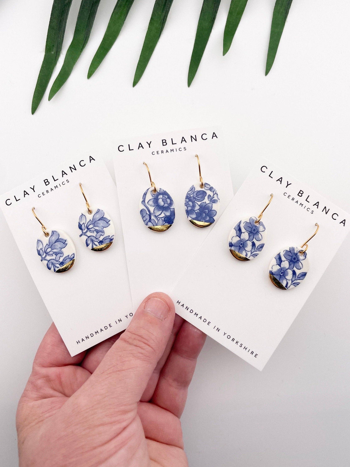 Vintage Blue Delft Porcelain Oval Dangle Earrings