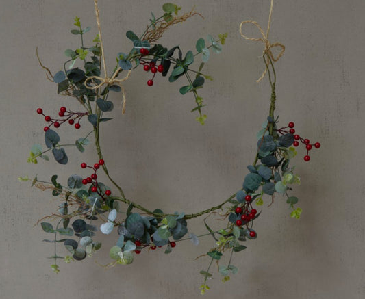 Red Berry and Eucalyptus Garland, Faux