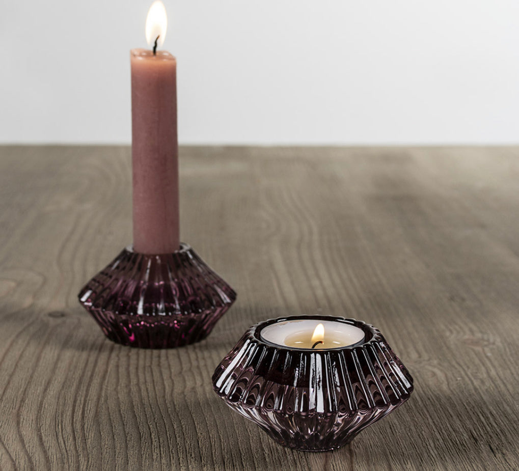 Glass Candleholder Duo, Purple