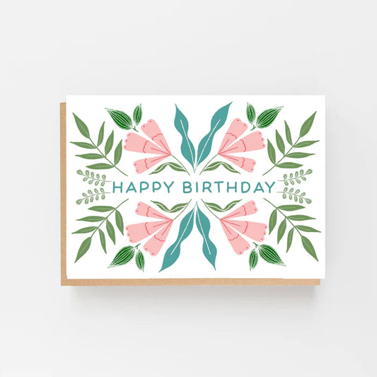 HAPPY BIRTHDAY, FLORAL PINK CARD