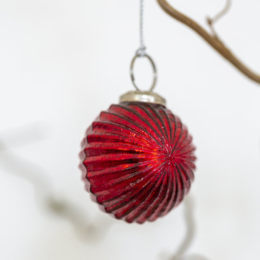 Ribbed Bauble Decoration, Red