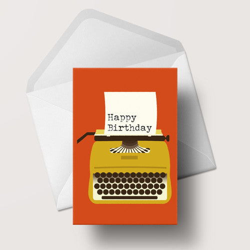 YELLOW TYPEWRITER BIRTHDAY CARD