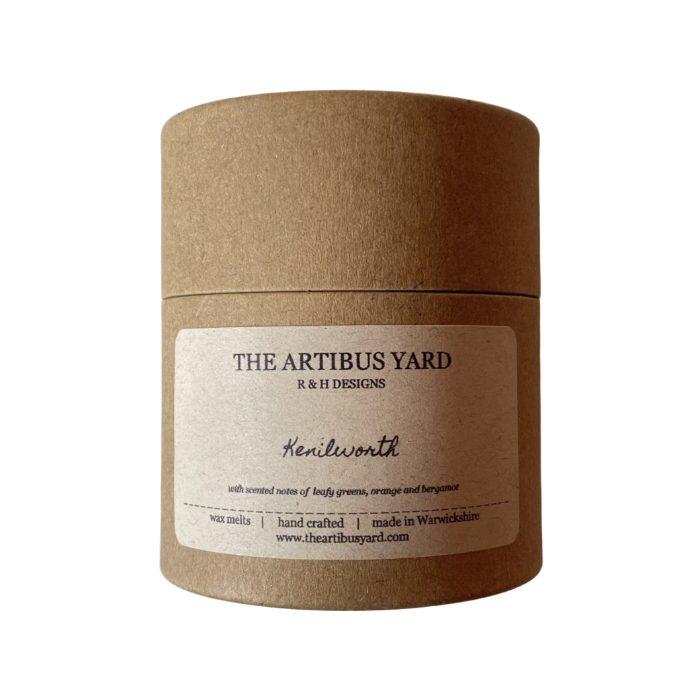 Handcrafted Kenilworth scented wax melts by The Artibus Yard, made in small batches in Warwickshire, with fresh notes of leafy greens, orange, and bergamot in eco-friendly packaging