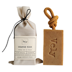 This lightly exfoliating natural handmade soap on a rope with turmeric and orange peel powder will enhance your bath routine by enveloping in its fresh and sweet aroma of Orange essential oil with hints of Patchouli and Clove.