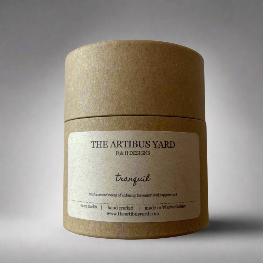 Handcrafted Tranquil scented wax melts by The Artibus Yard, made in small batches in Warwickshire, with notes of lavender and peppermint in eco-friendly packaging