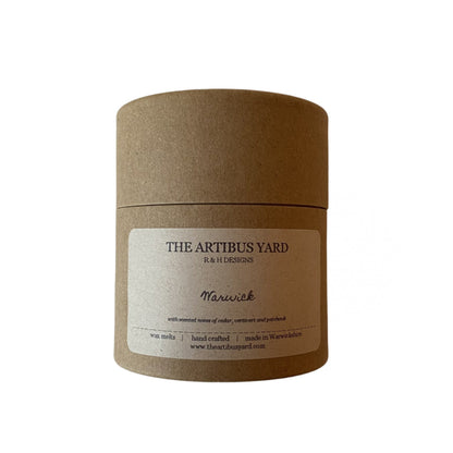 Handcrafted Warwick scented wax melts by The Artibus Yard, made in small batches in Warwickshire, with notes of cedar, vetiver and patchouli in eco-friendly packaging