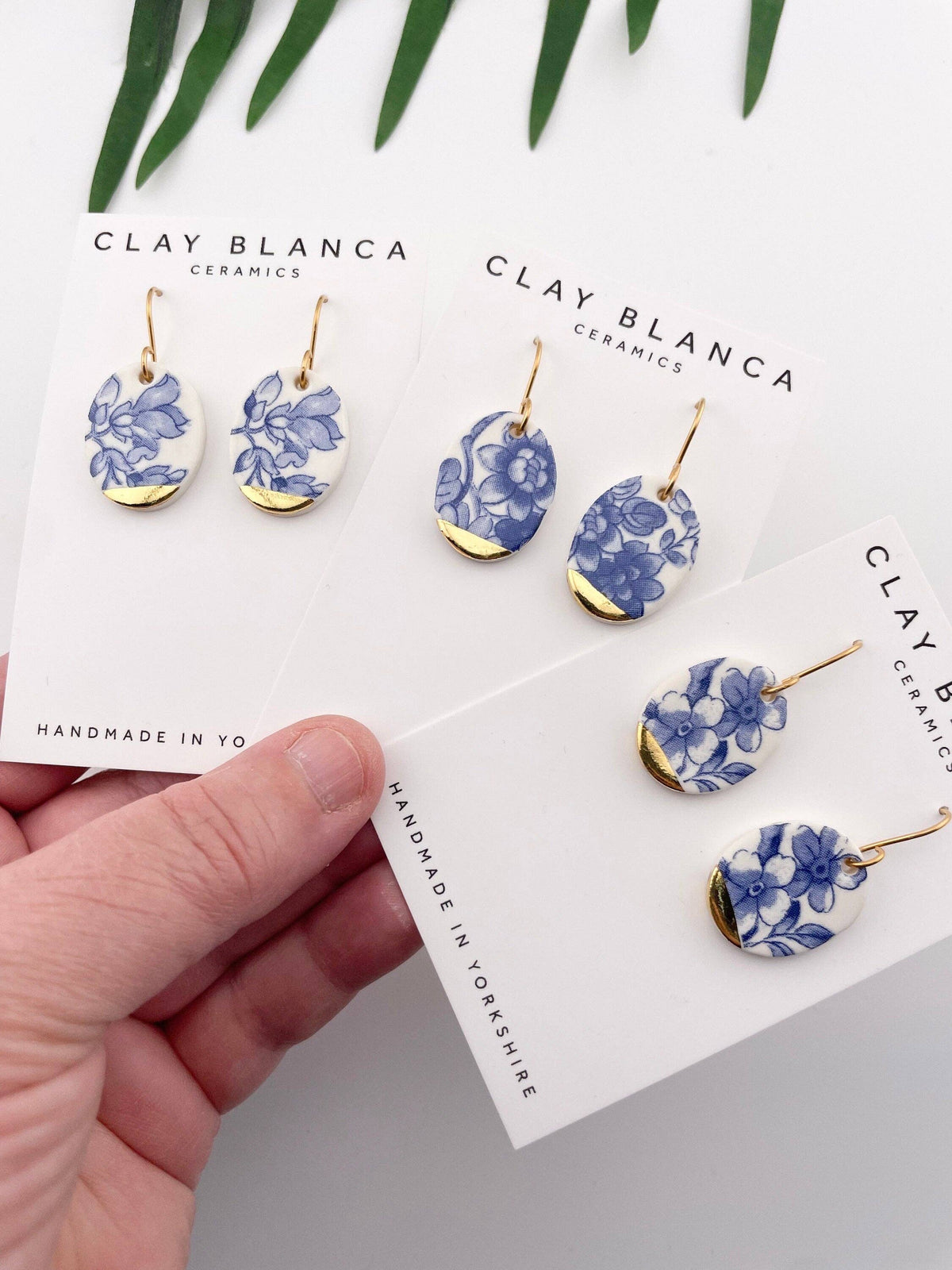 Vintage Blue Delft Porcelain Oval Dangle Earrings