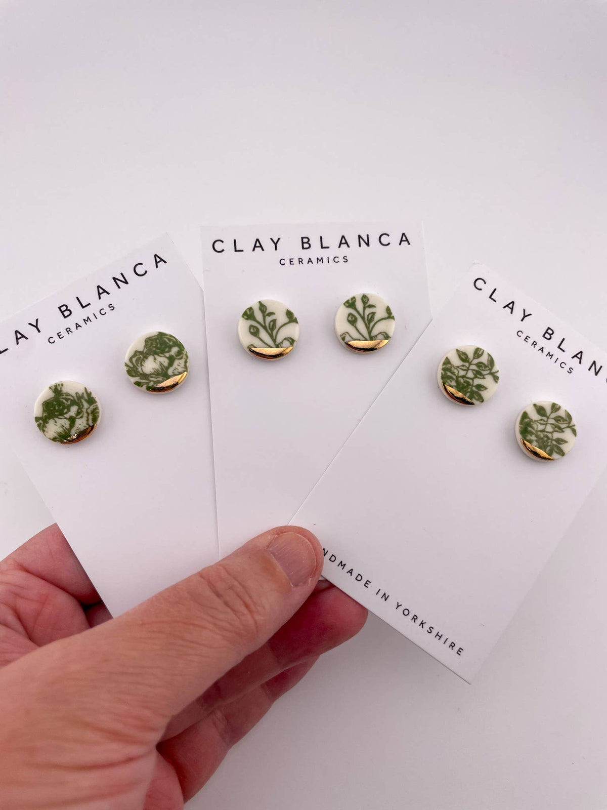 Vintage Green China Floral Stud Earrings