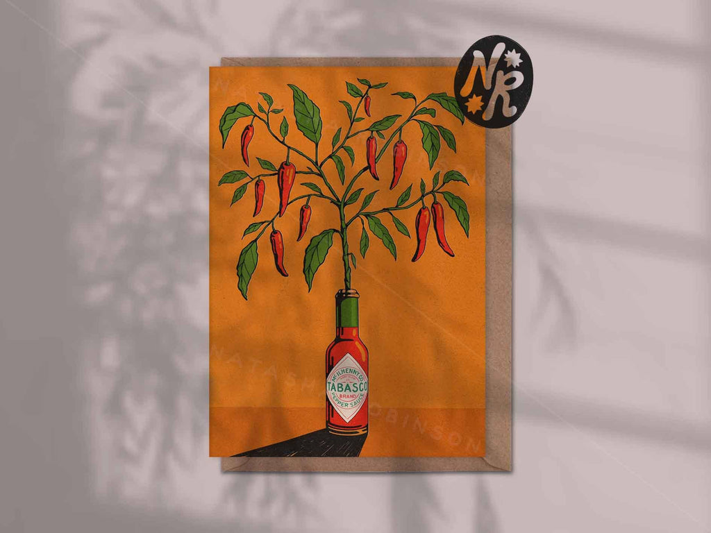 Tabasco Hot Sauce & Chilli Plant A6 Blank Greetings Card