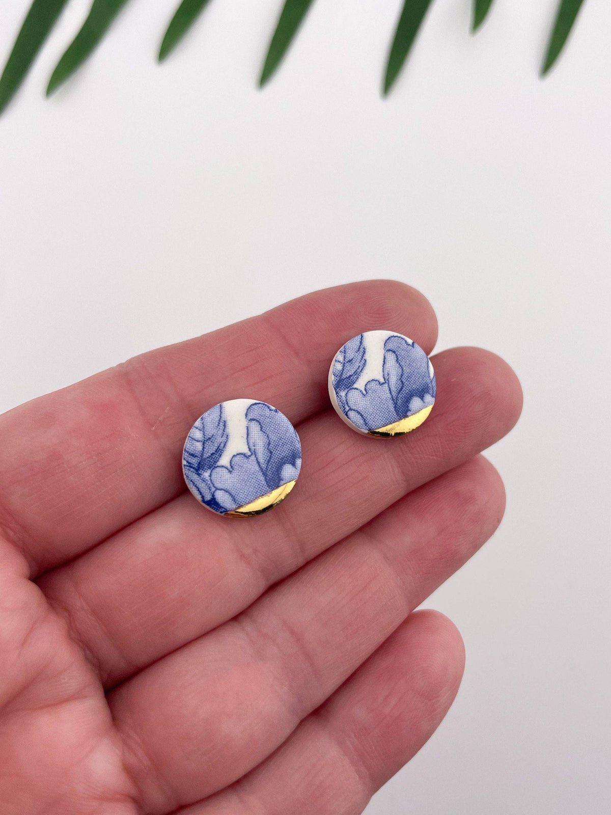Vintage Blue China Porcelain Stud Earrings