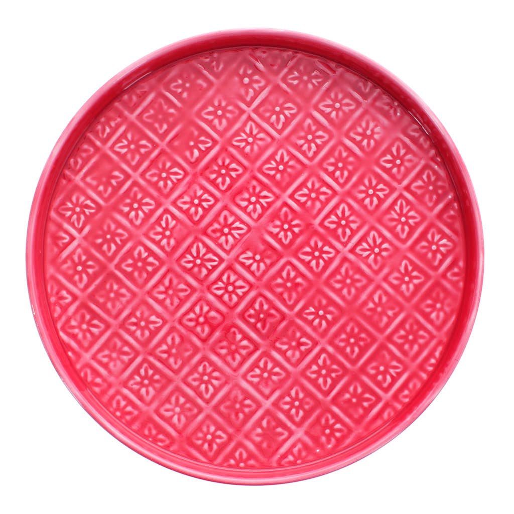 ROUND ENAMEL TRAY, PINK
