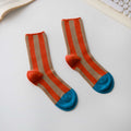 COTTON STRIPE SOCKS, ORANGE & BEIGE