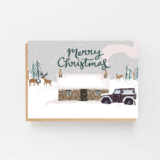 COTTAGE IN THE SNOW, MERRY CHRISTMAS CARD